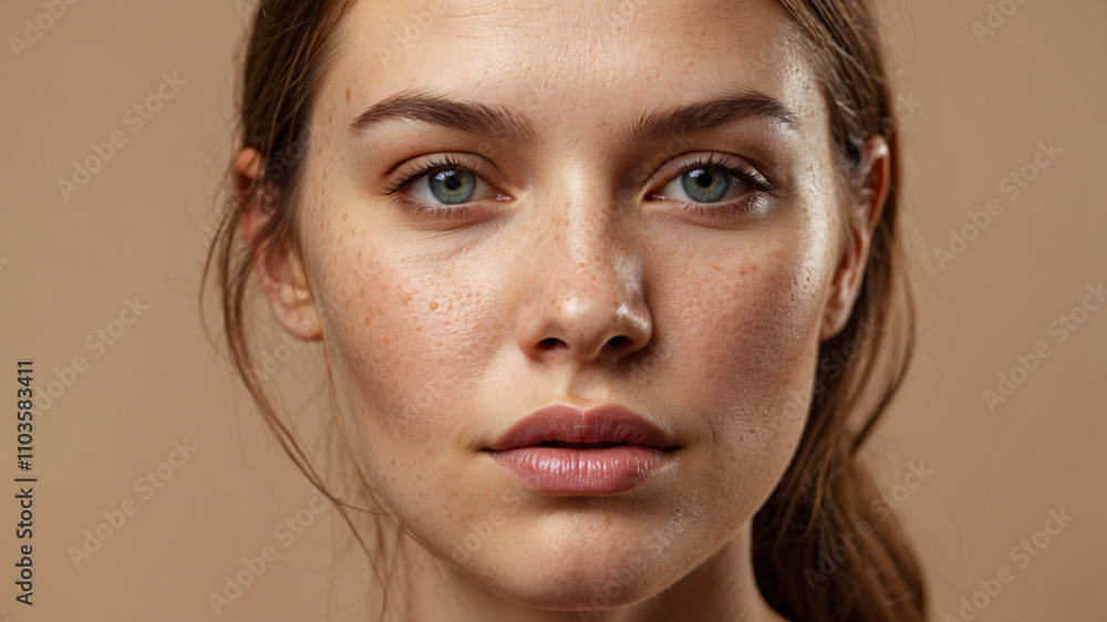 A portrait of a woman with freckles and a calm expression, highlighting her natural charm against a muted background. A portrait of a woman with freckles and a calm expression, highlighting her natural charm against a muted background.