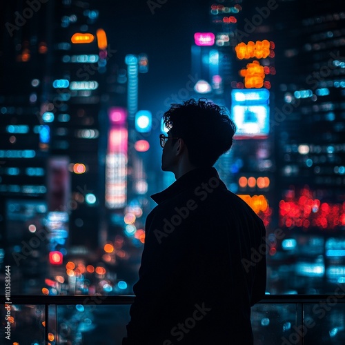 Wallpaper Mural Silhouette of Man Against Hong Kong City Lights at Night Torontodigital.ca