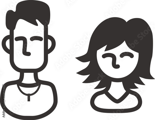 バンドメンバー風若い男女のシンプルイラストセット