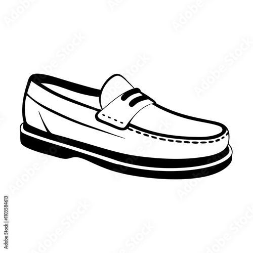 Classic black and white loafer illustration of a stylish leather shoe