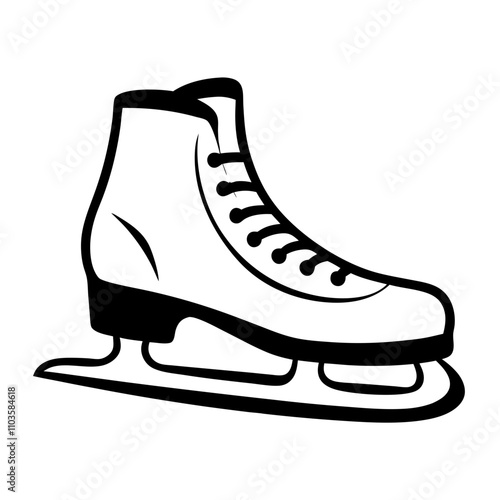 Black and white ice skate silhouette with laces on blade