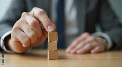 businessman holding a wooden board