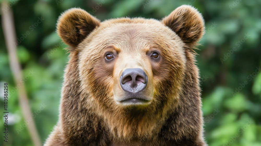 Obraz premium Majestic brown bear portrait in the wild, powerful predator with furry fur in forest habitat, closeup of grizzly ursus arctos in nature, showcasing dangerous beauty of carnivorous mammal in wilderness