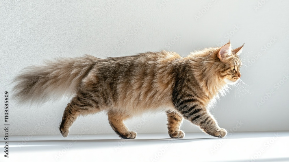 Graceful Siberian Cat Walking in Soft Light Graceful Siberian Cat Walking in Soft Light
