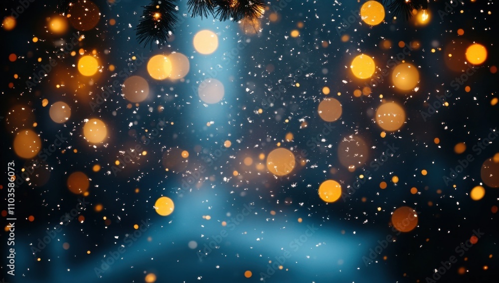 Obraz premium Blue background with snowflakes and bokeh lights. Christmas or New Year concept