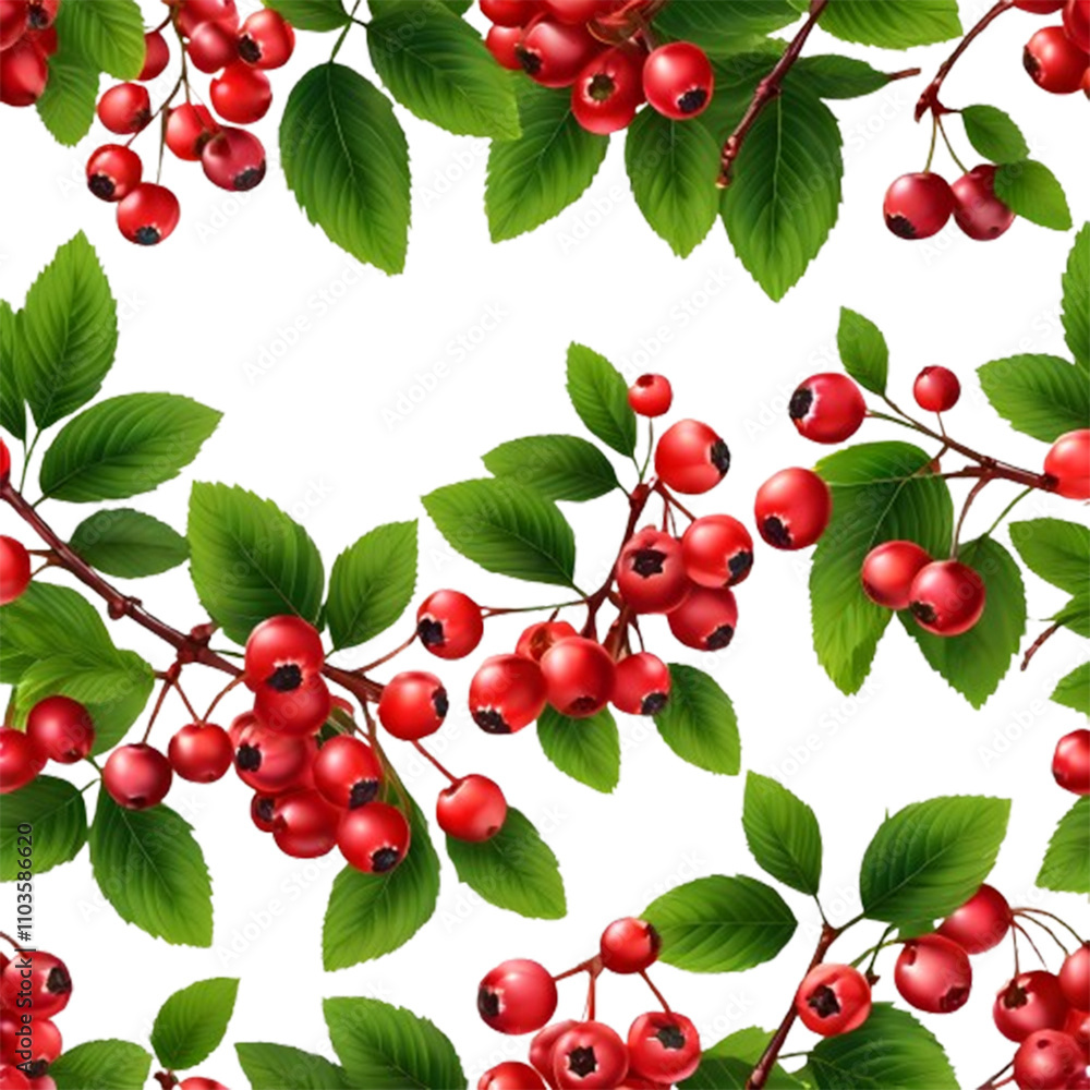 Fototapeta premium Red berries with green leaves