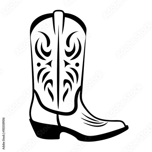 Western cowboy boot with intricate tribal design art