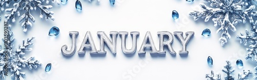 January Winter Banner with Blue Snowflakes