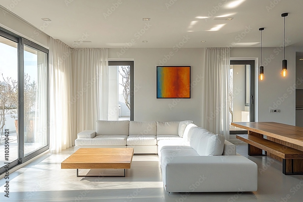 A living room with a combination of japandi and Scandinavian interiors with accented interiors and sofas with black window frames. Generative AI
A living room with a combination of japandi and Scandinavian interiors with accented interiors and sofas with black window frames. Generative AI
