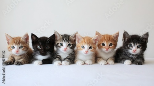 Adorable Kittens in a Row with Unique Colors