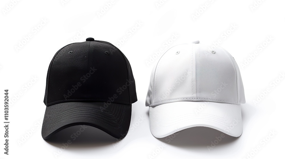 Front view of black and white baseball cap template isolated on white background Front view of black and white baseball cap template isolated on white background