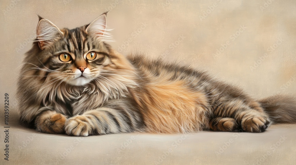 Fluffy Siberian Cat Relaxing on Soft Surface Fluffy Siberian Cat Relaxing on Soft Surface