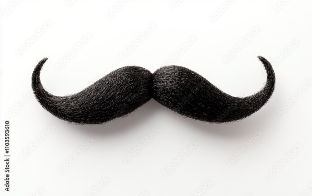 A stylish black mustache displayed against a pure white background, creating a dramatic studio effect A stylish black mustache displayed against a pure white background, creating a dramatic studio effect