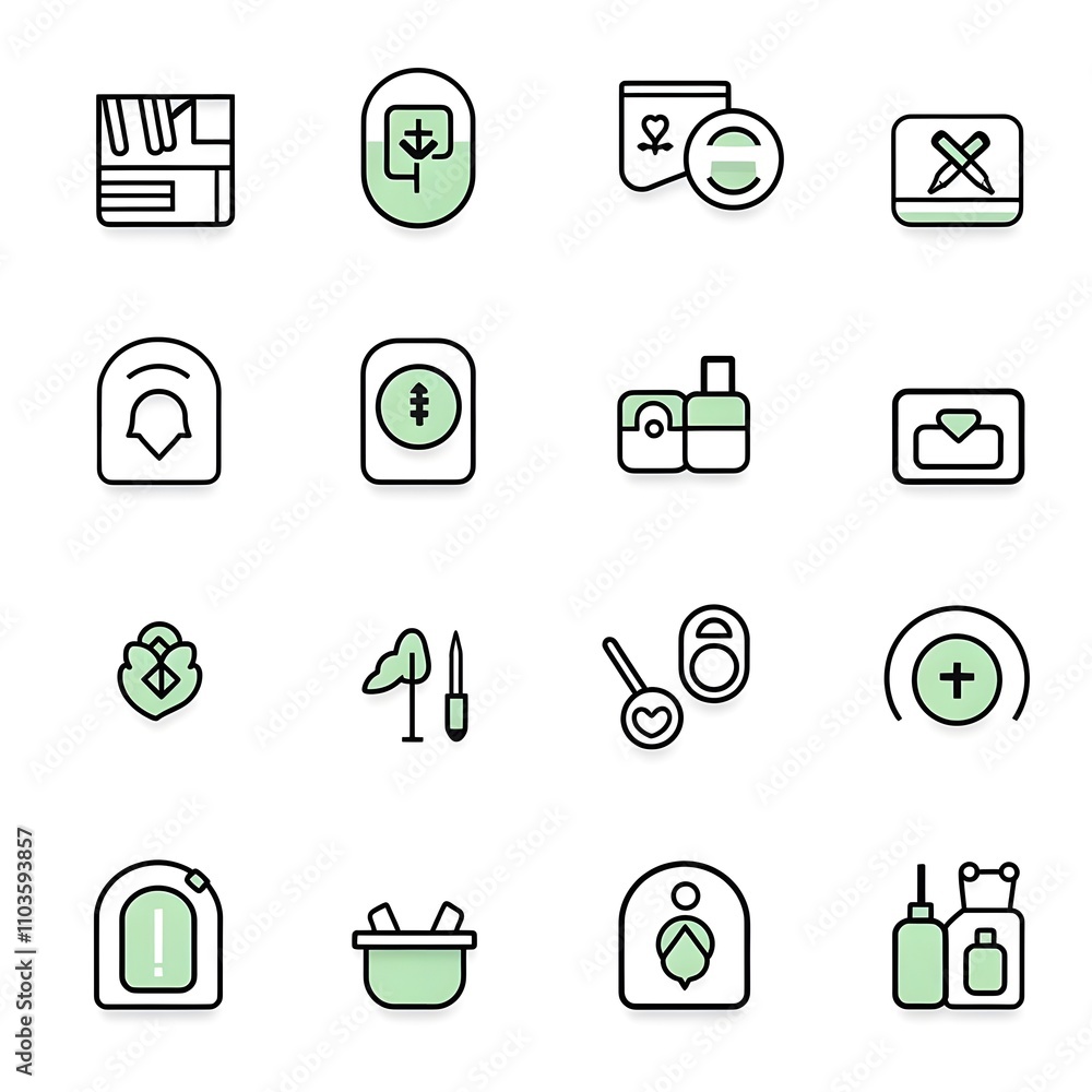 A collection of outline icons in green, depicting various nature-themed elements. A collection of outline icons in green, depicting various nature-themed elements.