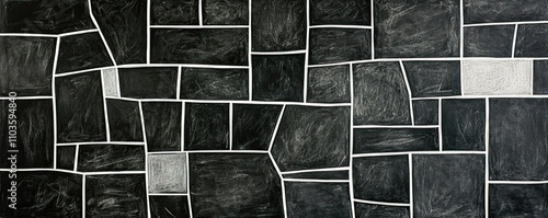 Art Deco Black and White Brick Floor Drawing