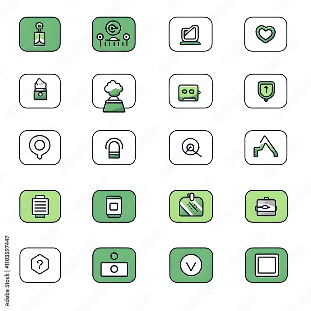 A collection of minimalistic green-themed icons representing various concepts. A collection of minimalistic green-themed icons representing various concepts.