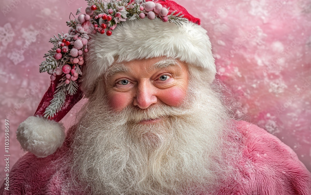 classic santa close-up portrait christmas new year pink background classic santa close-up portrait christmas new year pink background