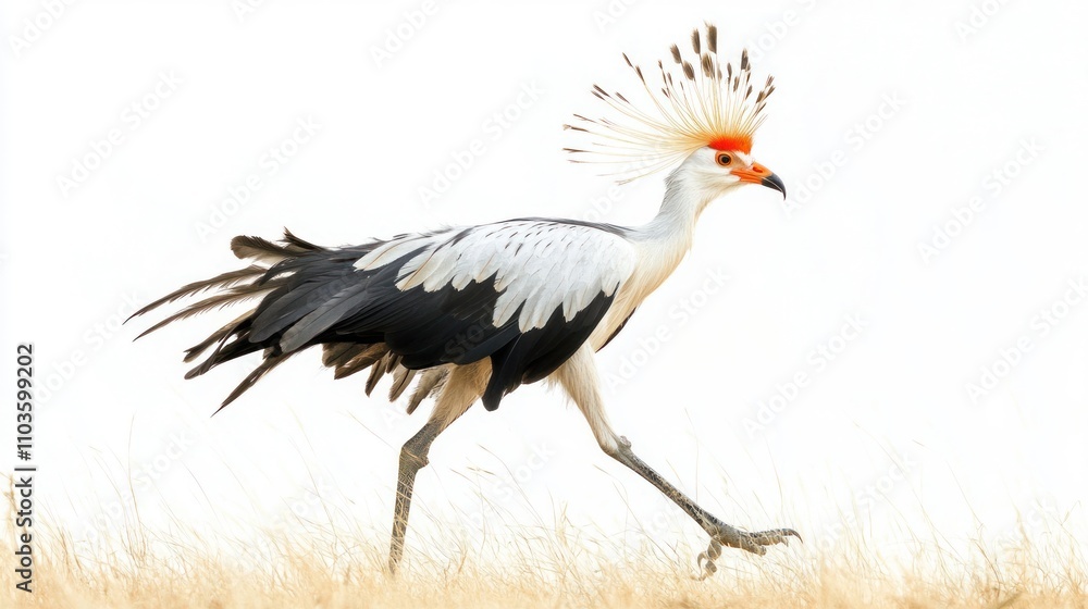 A striking bird with a colorful crest and elegant plumage walks across a grassy landscape. A striking bird with a colorful crest and elegant plumage walks across a grassy landscape.