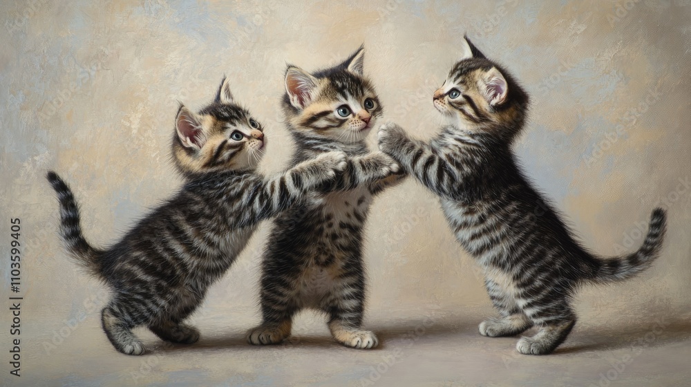 Obraz premium Playful Trio of American Curl Kittens at One Week Old