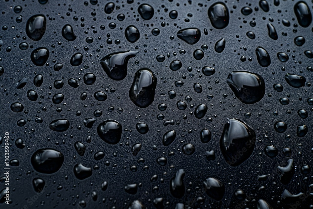 Photo of Many water droplets on black glass surface. Background texture for backdrops or mapping Photo of Many water droplets on black glass surface. Background texture for backdrops or mapping