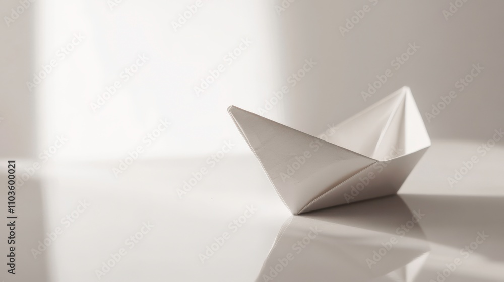 Ultra-Realistic Close-Up of a Paper Boat on a Reflective Mirror Surface with Rising Smoke, Highlighting Crisp Folds, Smooth Paper Texture, and an Ethereal Symmetry Ultra-Realistic Close-Up of a Paper Boat on a Reflective Mirror Surface with Rising Smoke, Highlighting Crisp Folds, Smooth Paper Texture, and an Ethereal Symmetry