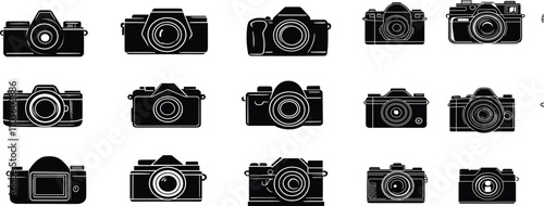 Wallpaper Mural Minimalist Camera Silhouettes for Photography Art,Black and White Silhouettes of Professional Cameras Torontodigital.ca