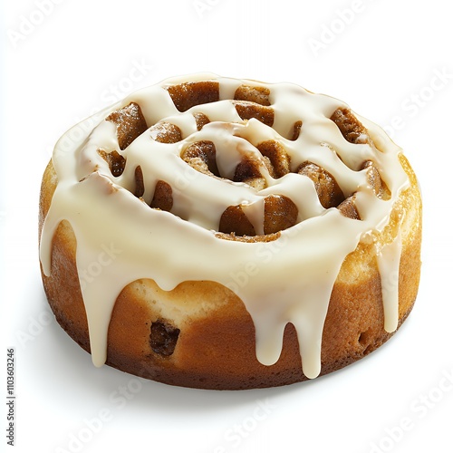 A delicious cinnamon roll topped with creamy icing, perfect for dessert or breakfast.