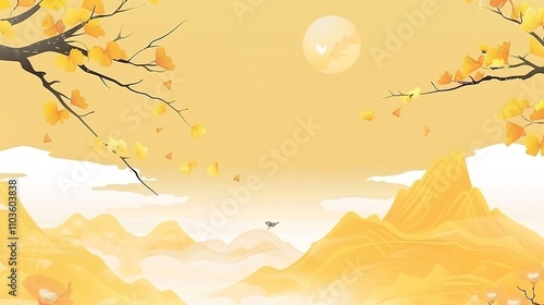 Autumn Equinox Autumn Ginkgo Mountain Yellow Chinese Style Background