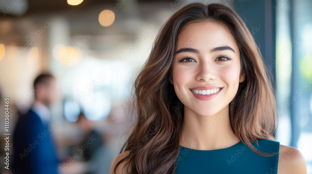 young indian woman standing at modern office young indian woman standing at modern office