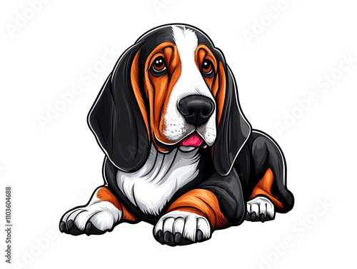 Basset hound dog illustration, white isolated background photo