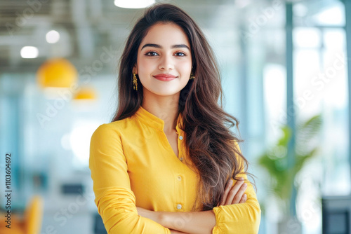Free Download young indian woman standing at modern office - GFXLoad