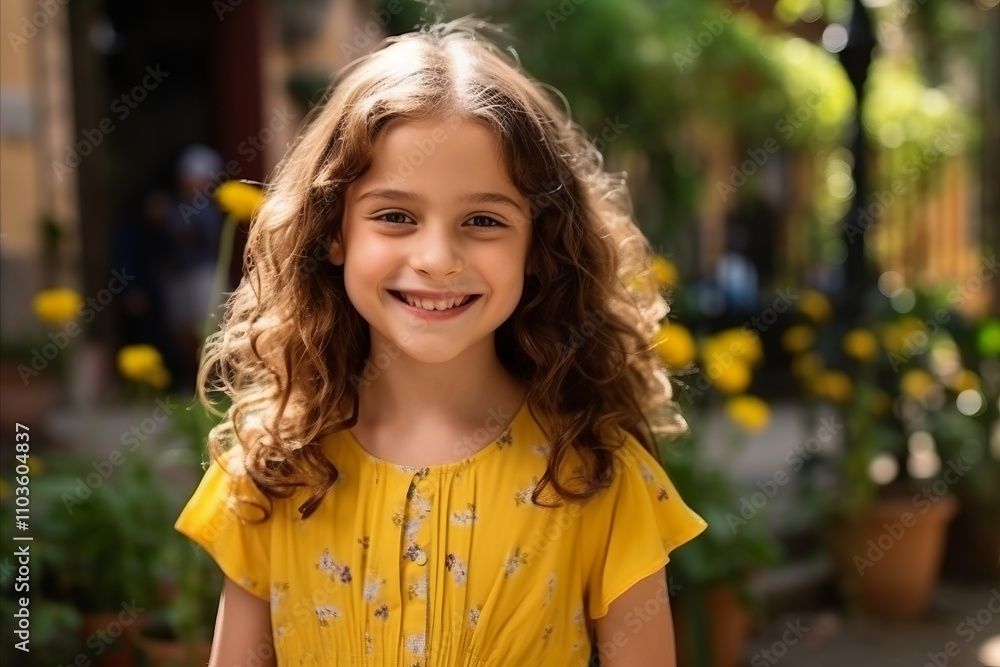 Portrait of a cute little girl with long curly hair smiling outdoors Portrait of a cute little girl with long curly hair smiling outdoors