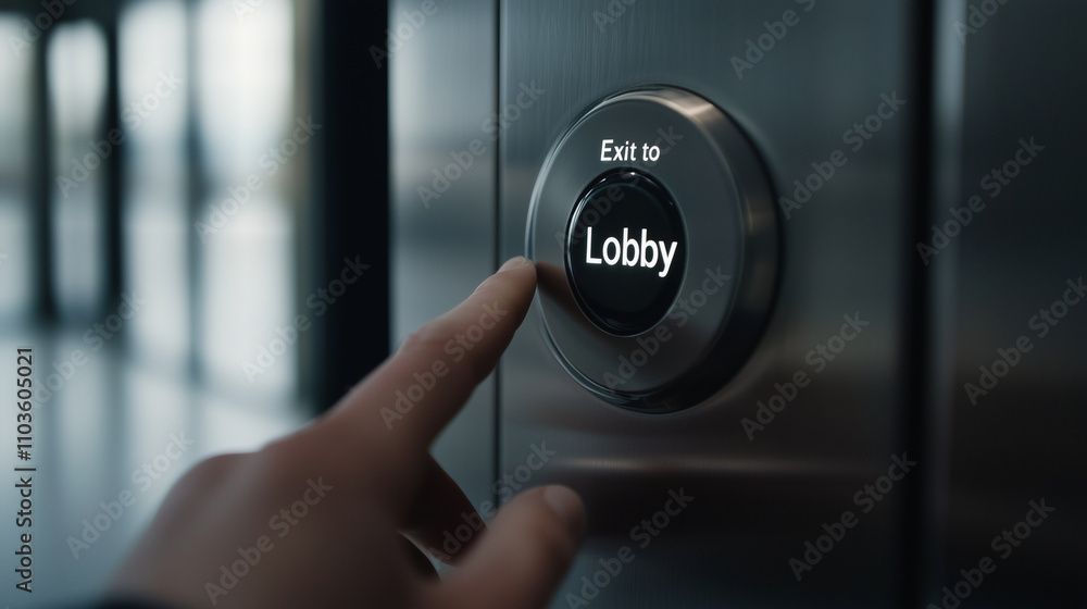 Fototapeta premium Elevator Button Press in Modern Office Building
