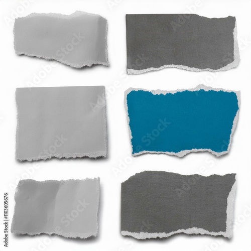 Set of torn out paper, isolated on white background, cutout  photo