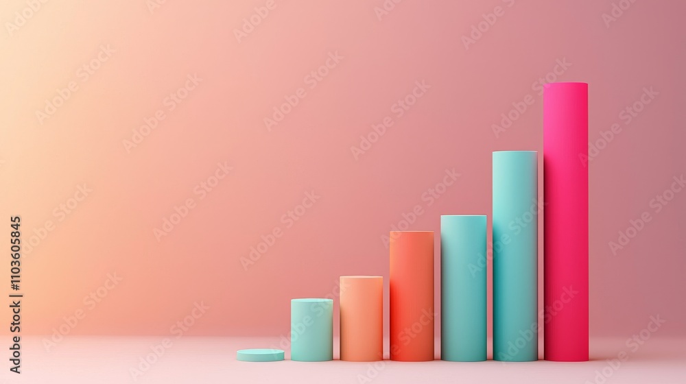 summary reflection concept. Colorful bar graph representing growth and progress against a soft gradient background. summary reflection concept. Colorful bar graph representing growth and progress against a soft gradient background.