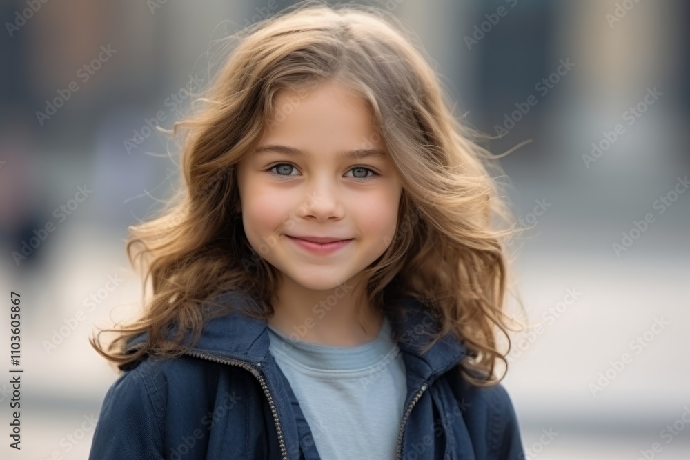 Portrait of a cute little girl with long hair in the city Portrait of a cute little girl with long hair in the city