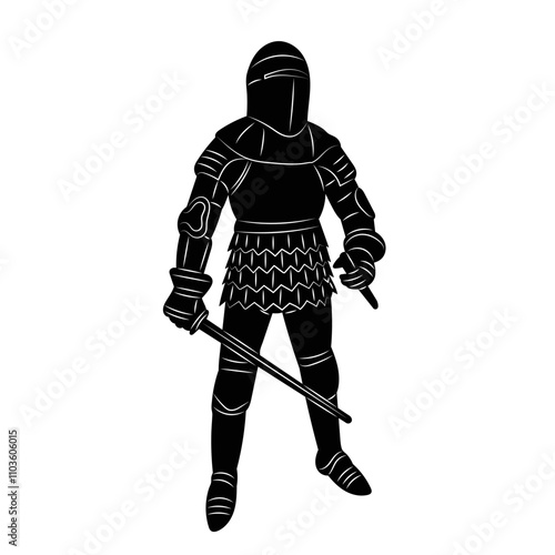 standing knight with sword silhouette vector