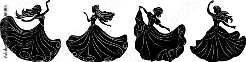 princesses dancing in ball gowns silhouette vector