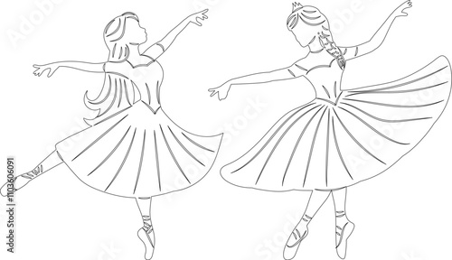 ballerinas dancing sketch, outline vector