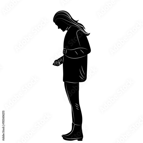 woman standing sideways silhouette vector