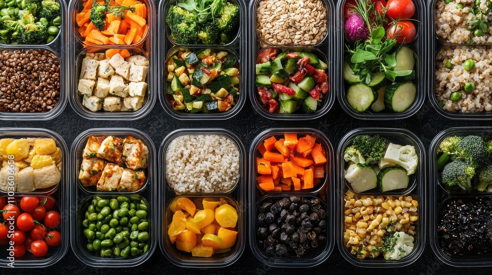 Healthy meal prep containers filled with nutritious foods kitchen Healthy meal prep containers filled with nutritious foods kitchen