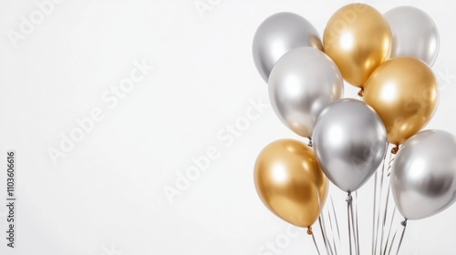 Wallpaper Mural Fancy balloons in chrome silver and gold tones, arranged neatly for a party vibe, on a clean white background Torontodigital.ca