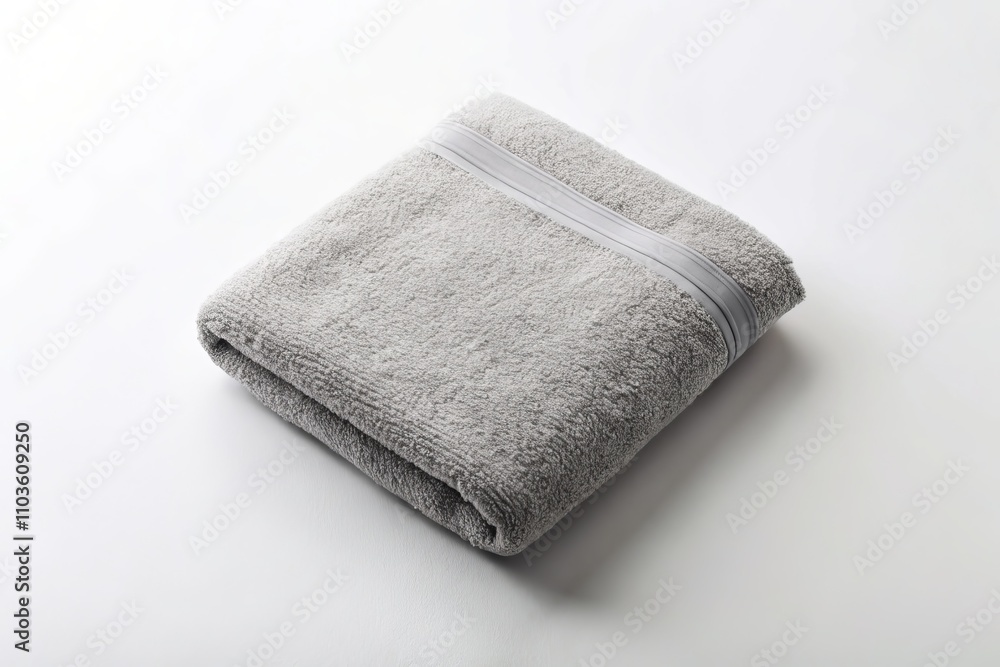 Grey Towel Isolated on White Background - Minimalist Top View Photography for Home Decor and Lifestyle Use Grey Towel Isolated on White Background - Minimalist Top View Photography for Home Decor and Lifestyle Use