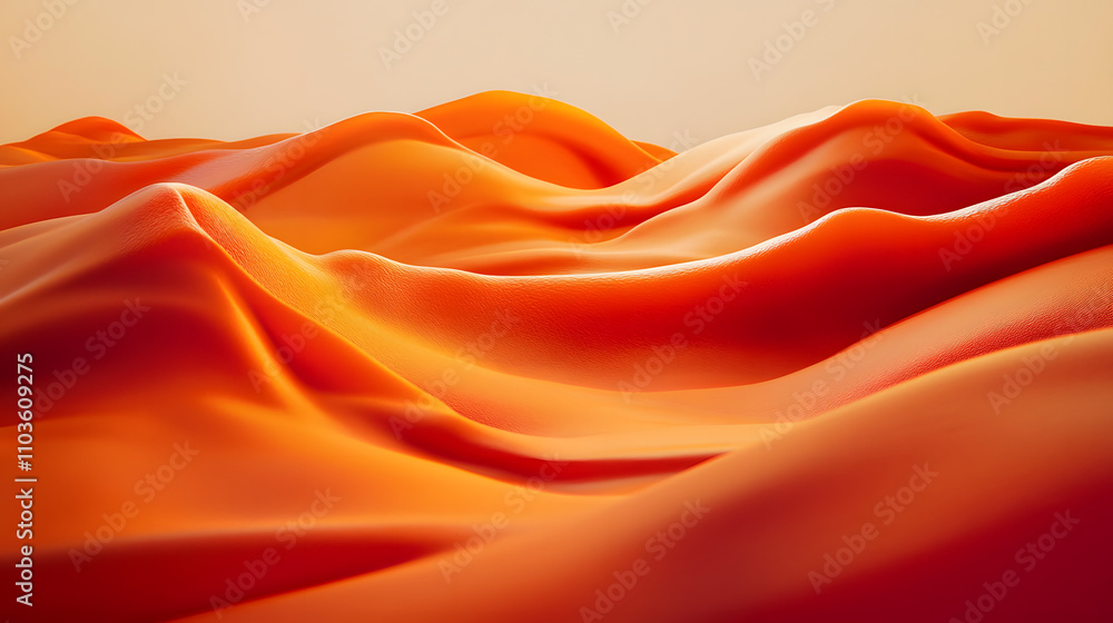 Fototapeta premium Abstract 3D rendering of flowing orange dunes. Smooth, vibrant texture evokes warmth and serenity. Ideal for backgrounds, websites, or artistic projects.