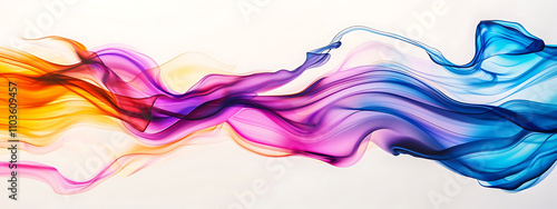 A vibrant, flowing abstract wave of colors including blue, purple, pink, and orange, creating a dynamic and energetic composition on a white background. Brush strokes blend seamlessly