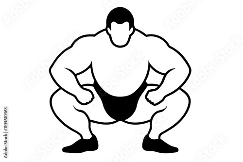 Black and White Strongman Illustration in Athletic Stance.