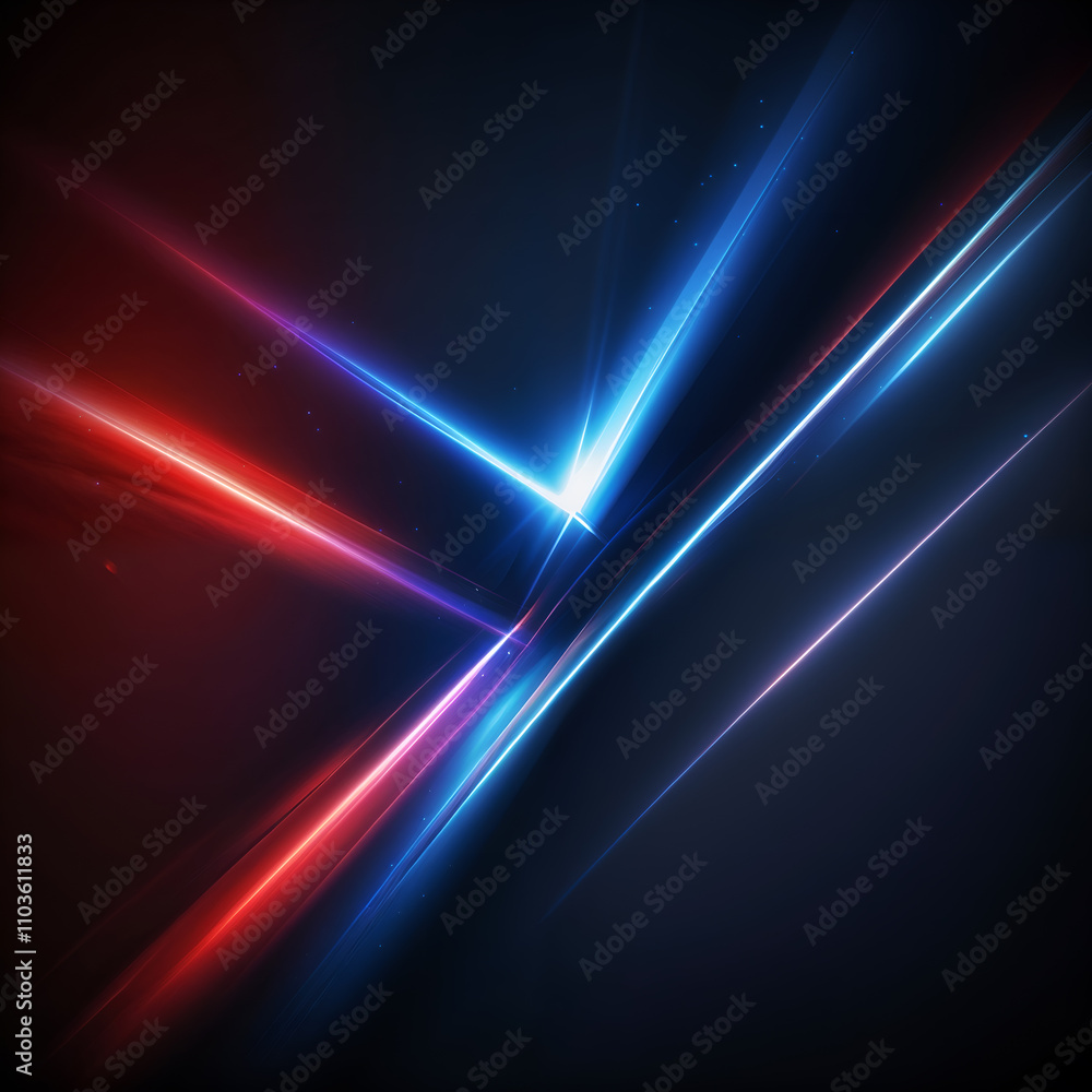 Obraz premium Intersecting red and blue light beams on a dark background, creating a dynamic futuristic design. Generative AI