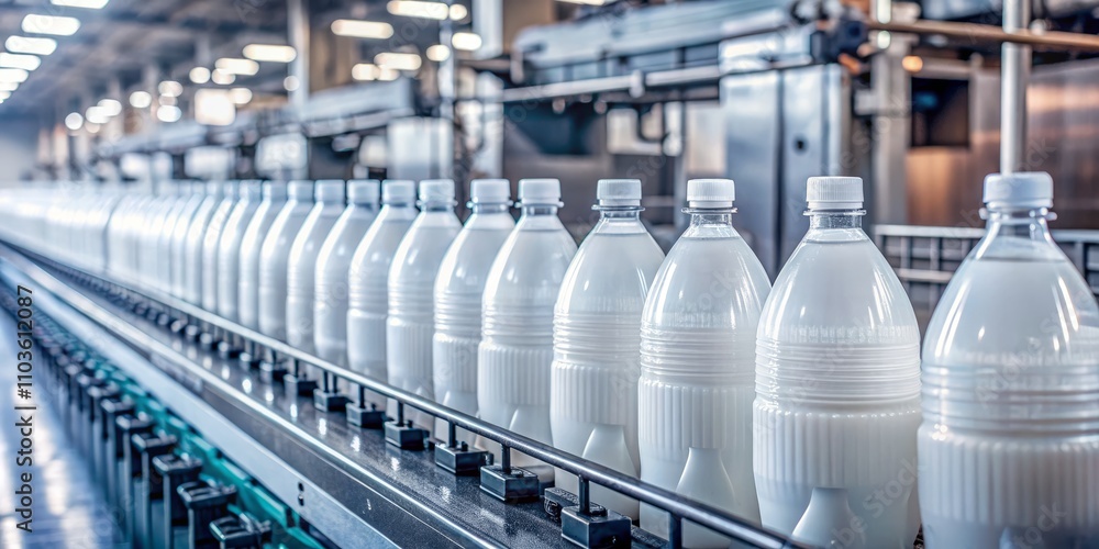 Large Group of Empty White Plastic Bottles in an Abstract Industrial Setting, Ready for Filling or Recycling, Showcasing the Production Line and Packaging Process Efficiently Large Group of Empty White Plastic Bottles in an Abstract Industrial Setting, Ready for Filling or Recycling, Showcasing the Production Line and Packaging Process Efficiently