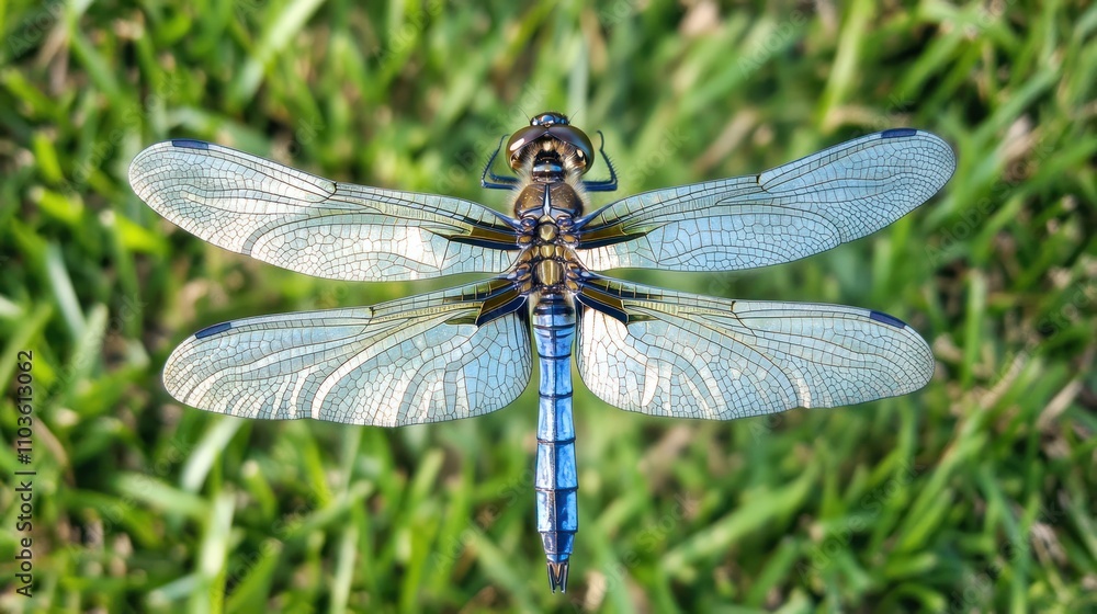 dragonfly with blue wings on a grass dragonfly with blue wings on a grass