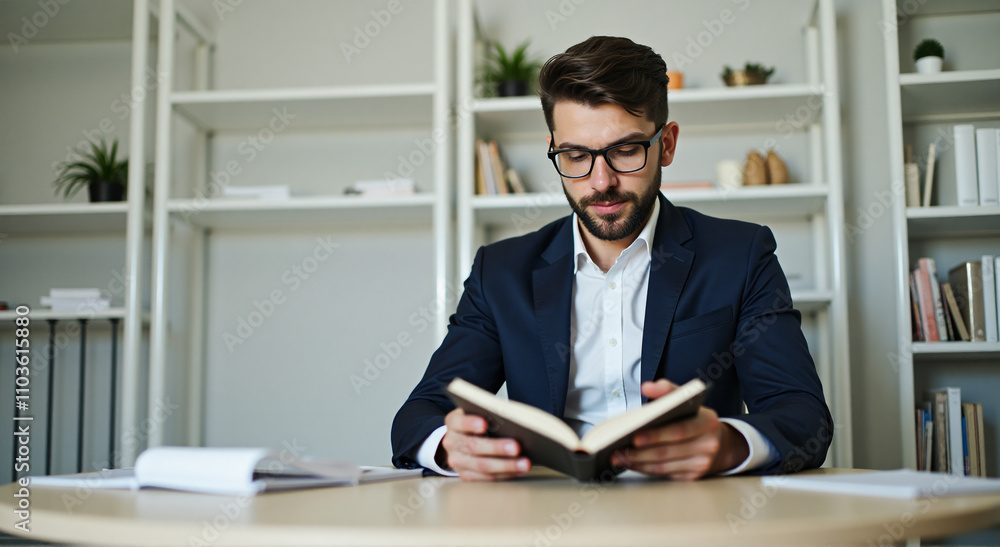 businessman reading a book in the office businessman reading a book in the office